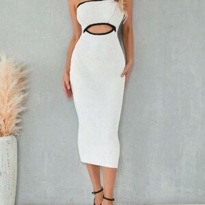Elegant White Cut-Out Midi Dress